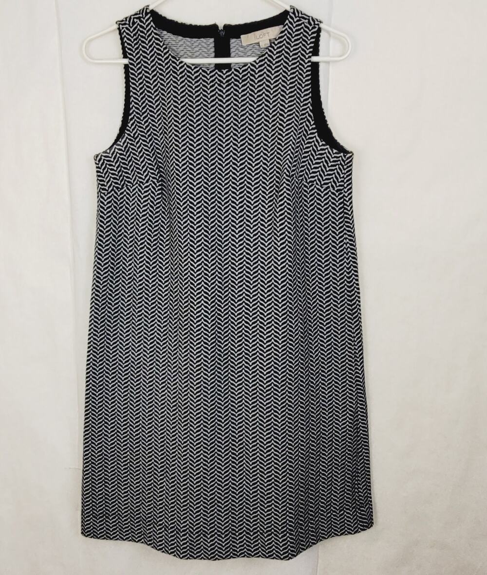 Loft black and white tweed sheath dress Size Small Career Office Preppy Academia